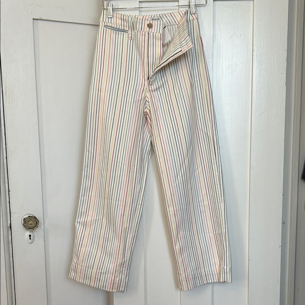 NWT Madewell Slim Emmett Wide-Leg Crop Pants in Rainbow Stripe size 24